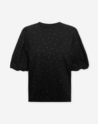 PUFF SLEEVE RHINESTONE TEE BLACK