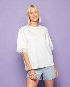 LACE SLEEVE OVERSIZED TEE CREAM