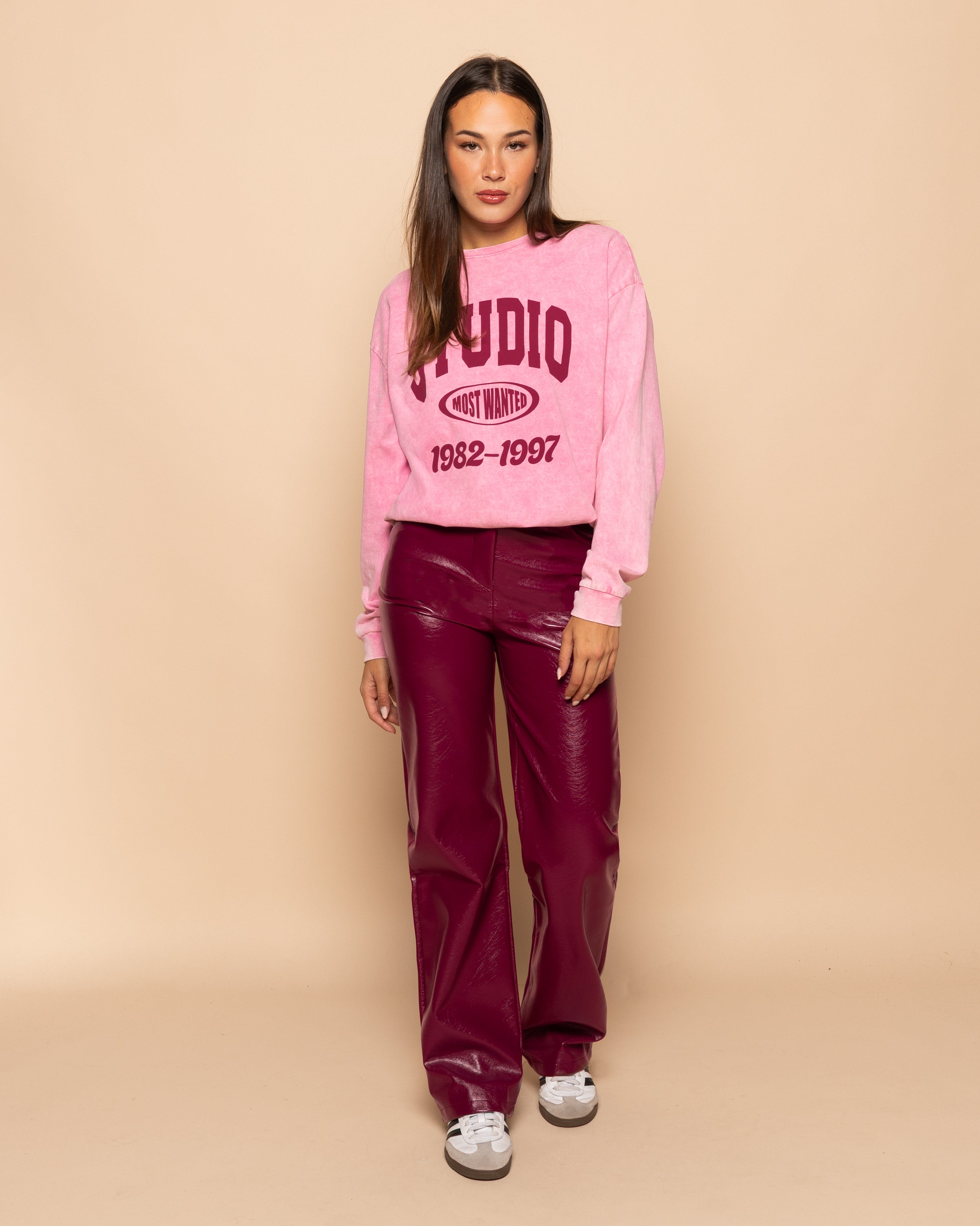 LIQUID LEATHER STRAIGHT LEG PANTS PETITE BURGUNDY