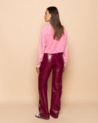 LIQUID LEATHER STRAIGHT LEG PANTS PETITE BURGUNDY