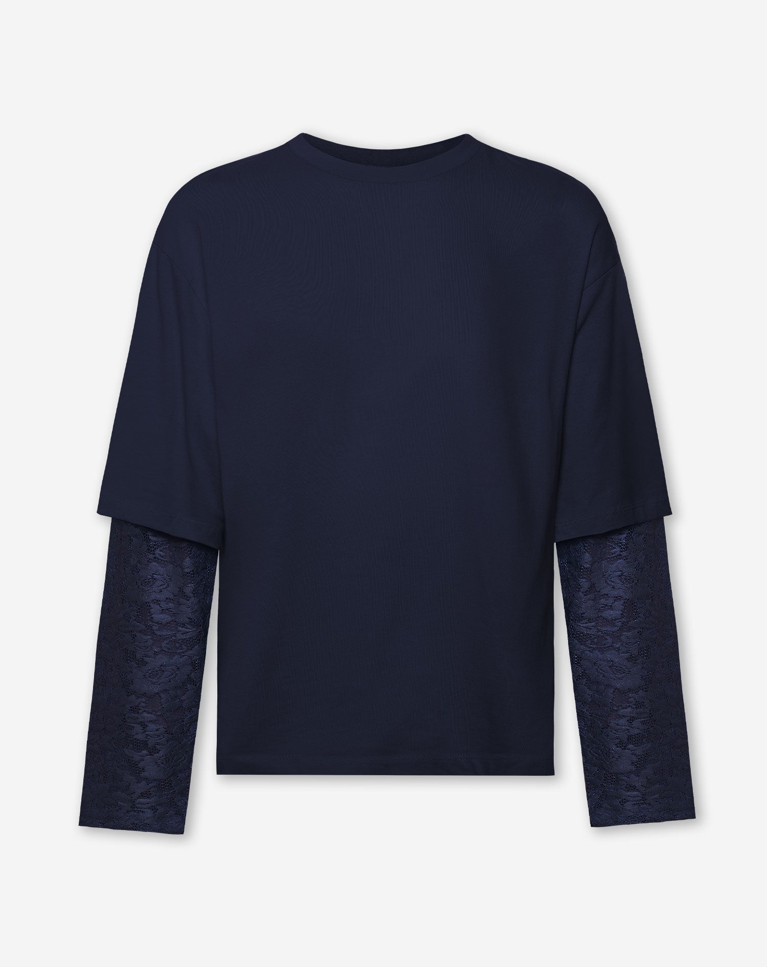 LACE LONG SLEEVE OVERSIZED TEE NAVY