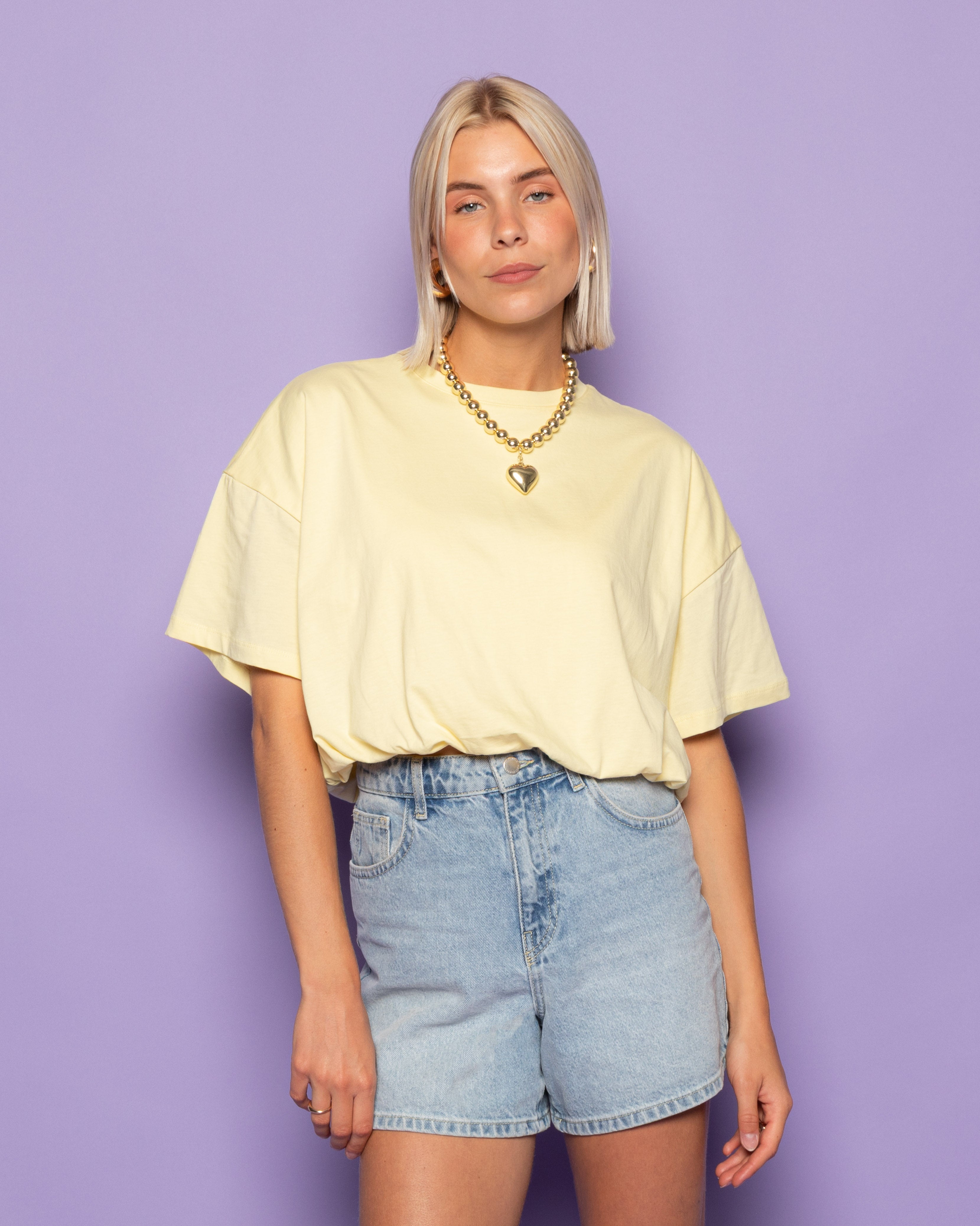 CROPPED BUBBLE HEM TEE BUTTER YELLOW