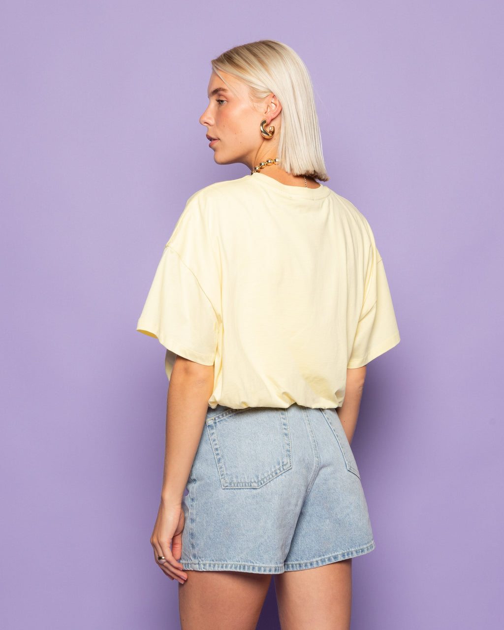 CROPPED BUBBLE HEM TEE BUTTER YELLOW