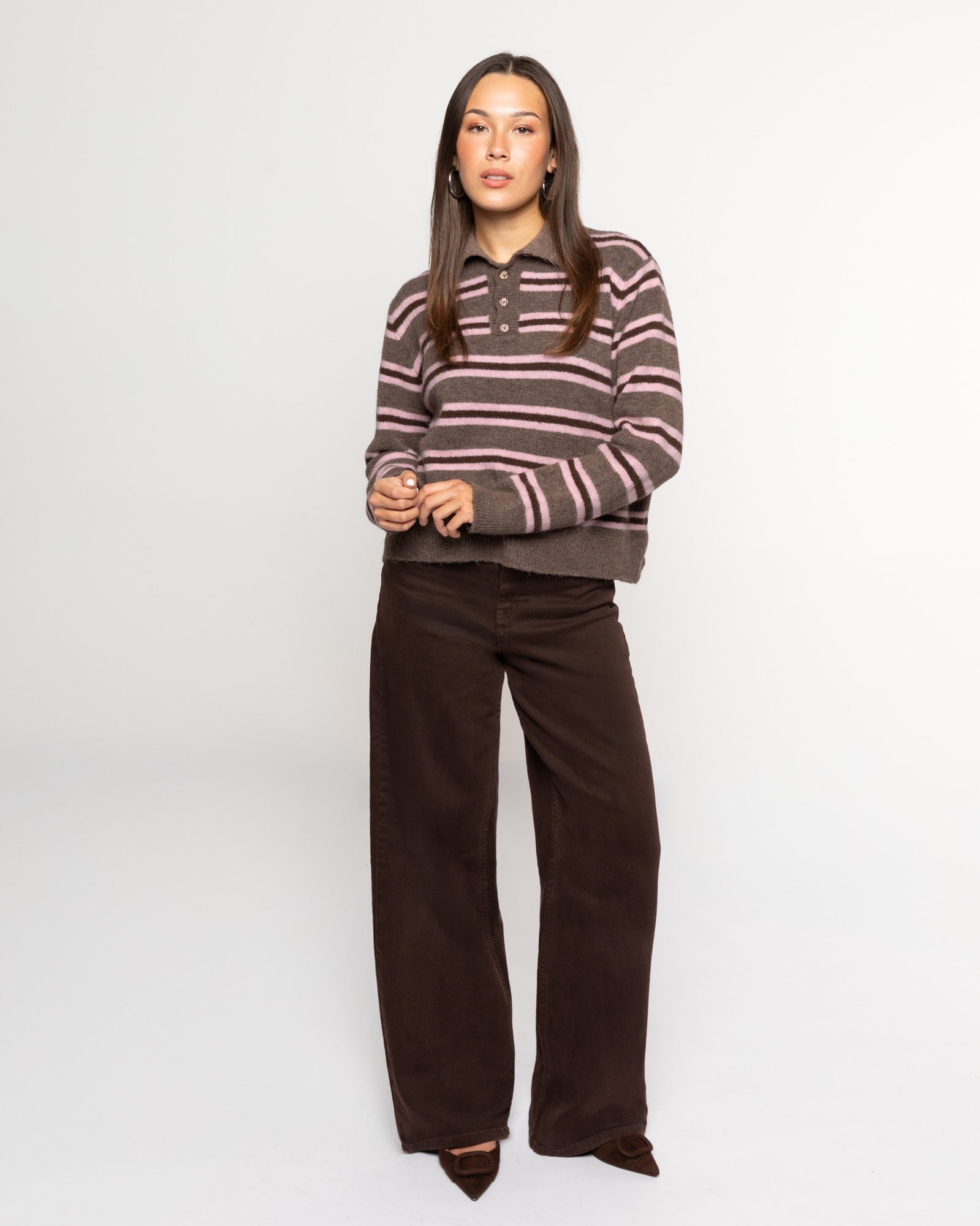 STRIPE KNITTED POLO PINK