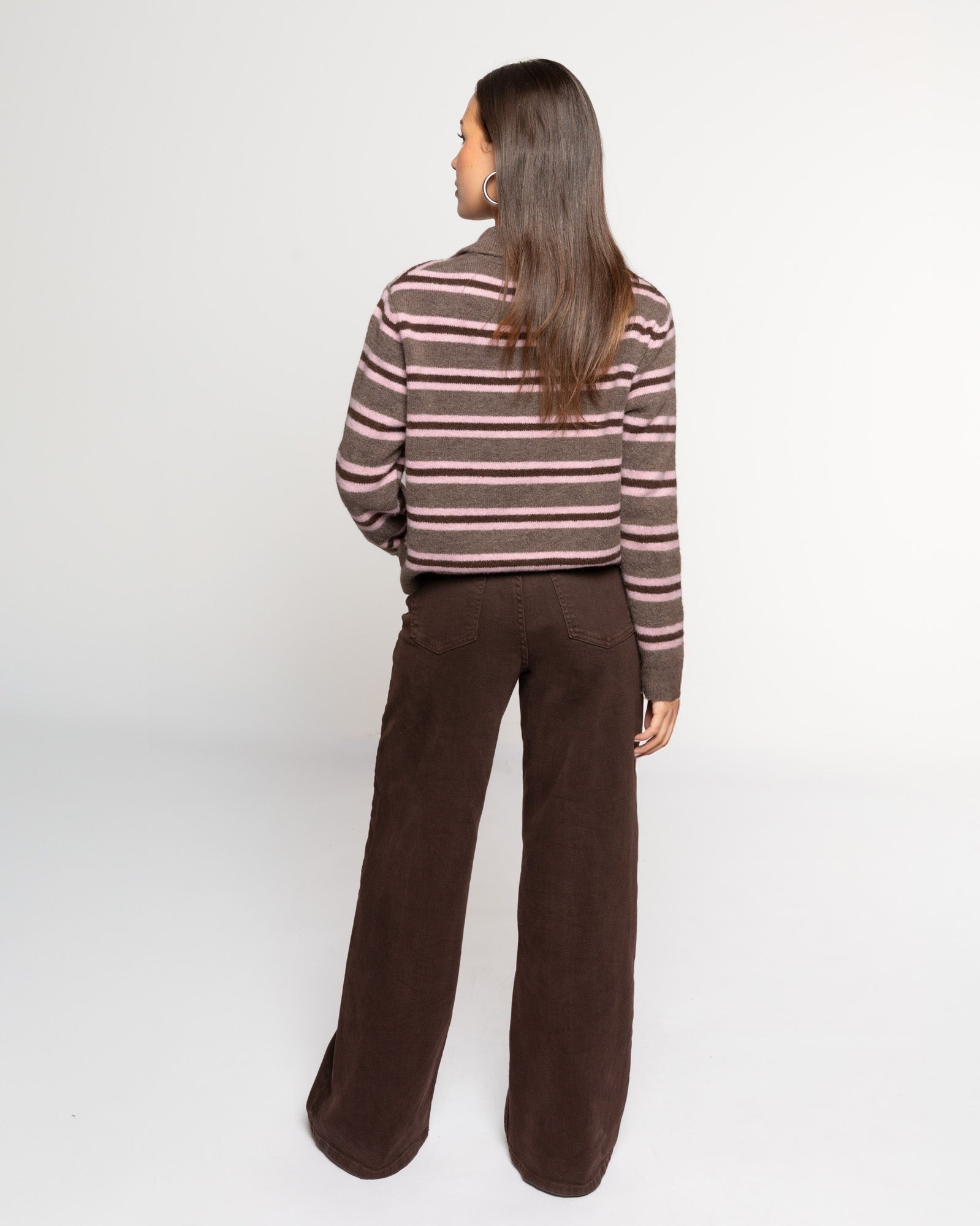 STRIPE KNITTED POLO PINK