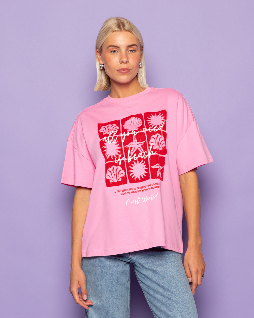 ALL WE NEED IS BEACH OVERSIZED TEE PINK