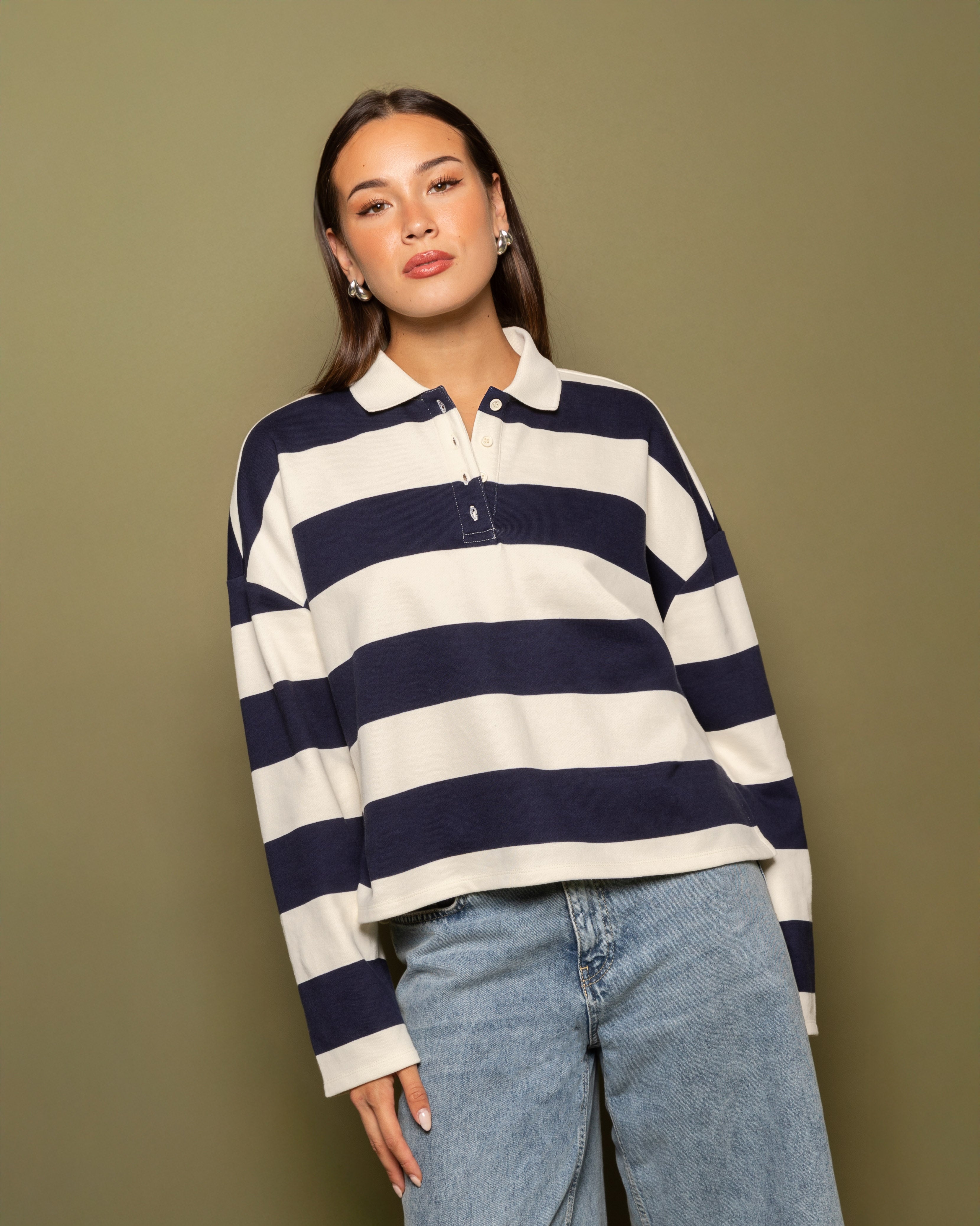 STRIPED SWEATER POLO NAVY