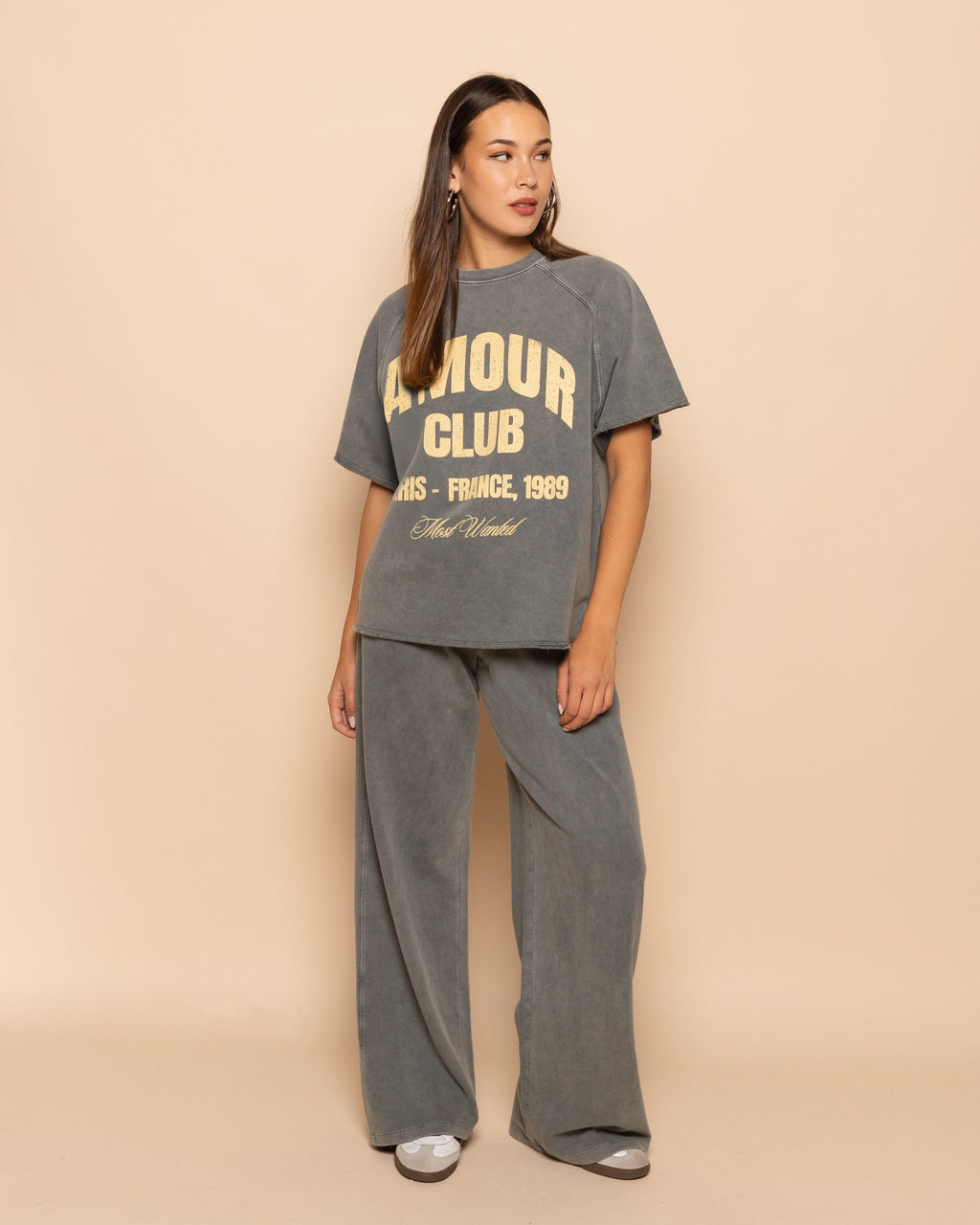 WIDE LEG SWEAT PANTS PETITE ACID GREY