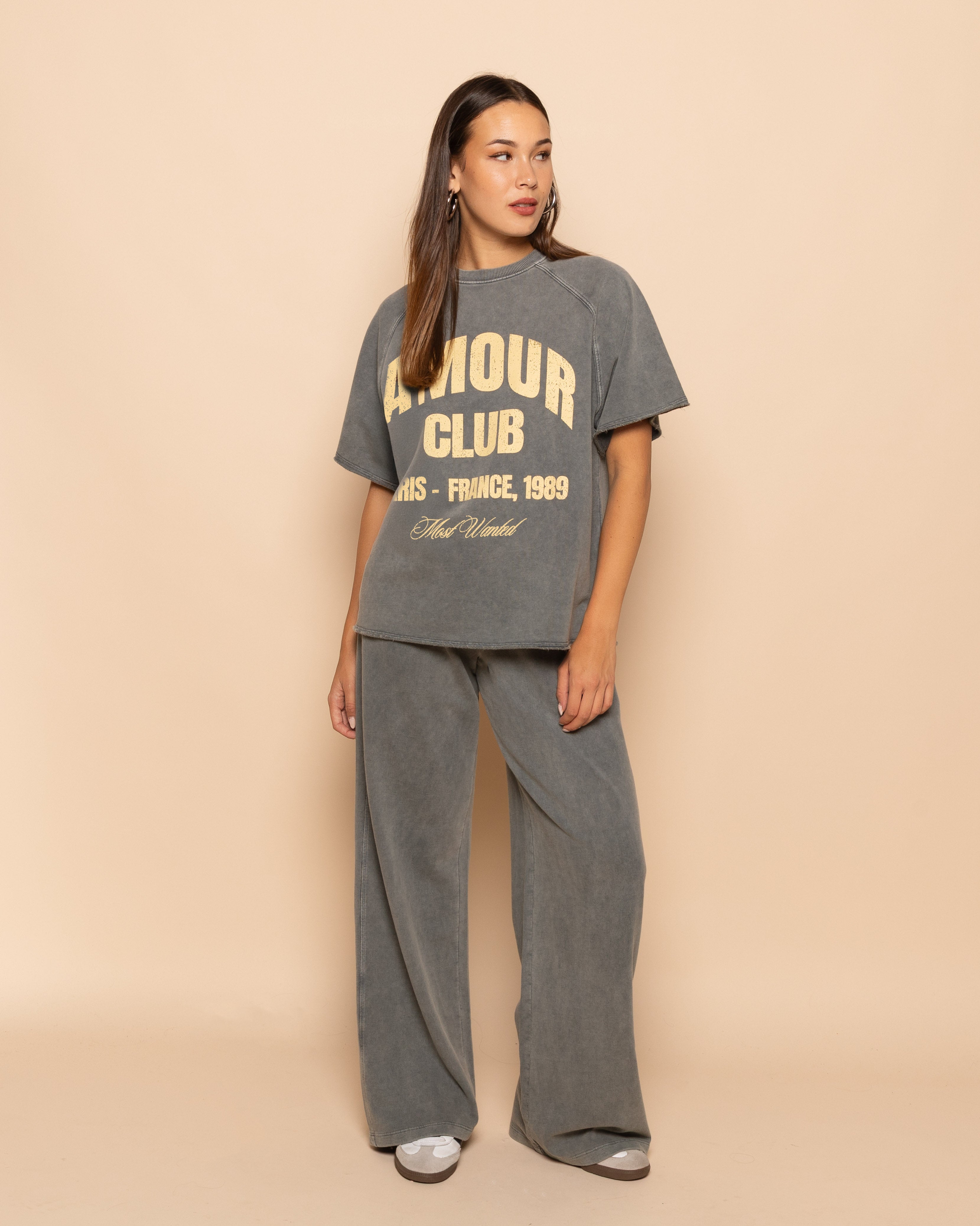 WIDE LEG SWEAT PANTS PETITE ACID GREY