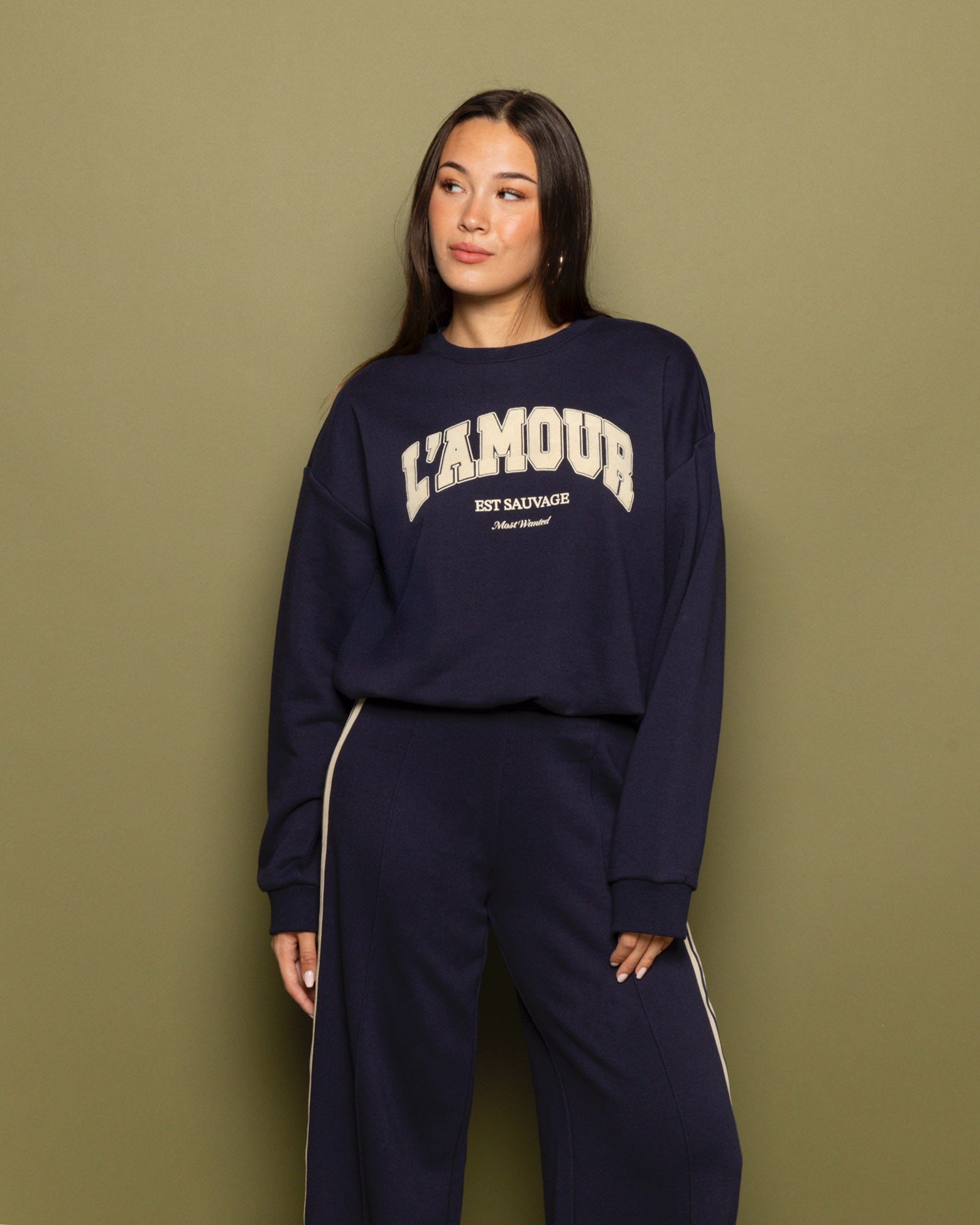 WIDE LEG TAPE SWEAT PANTS PETITE NAVY