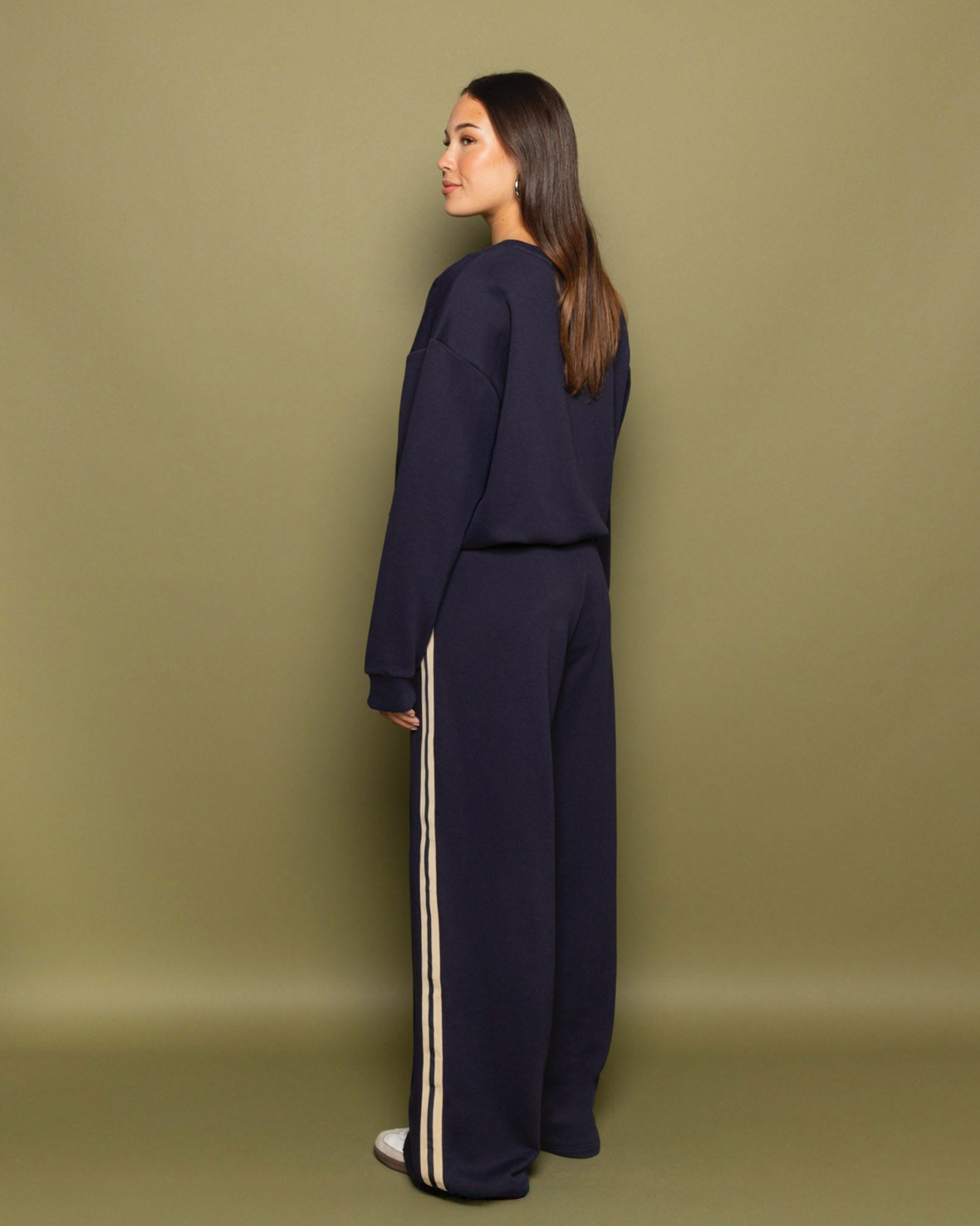 WIDE LEG TAPE SWEAT PANTS PETITE NAVY