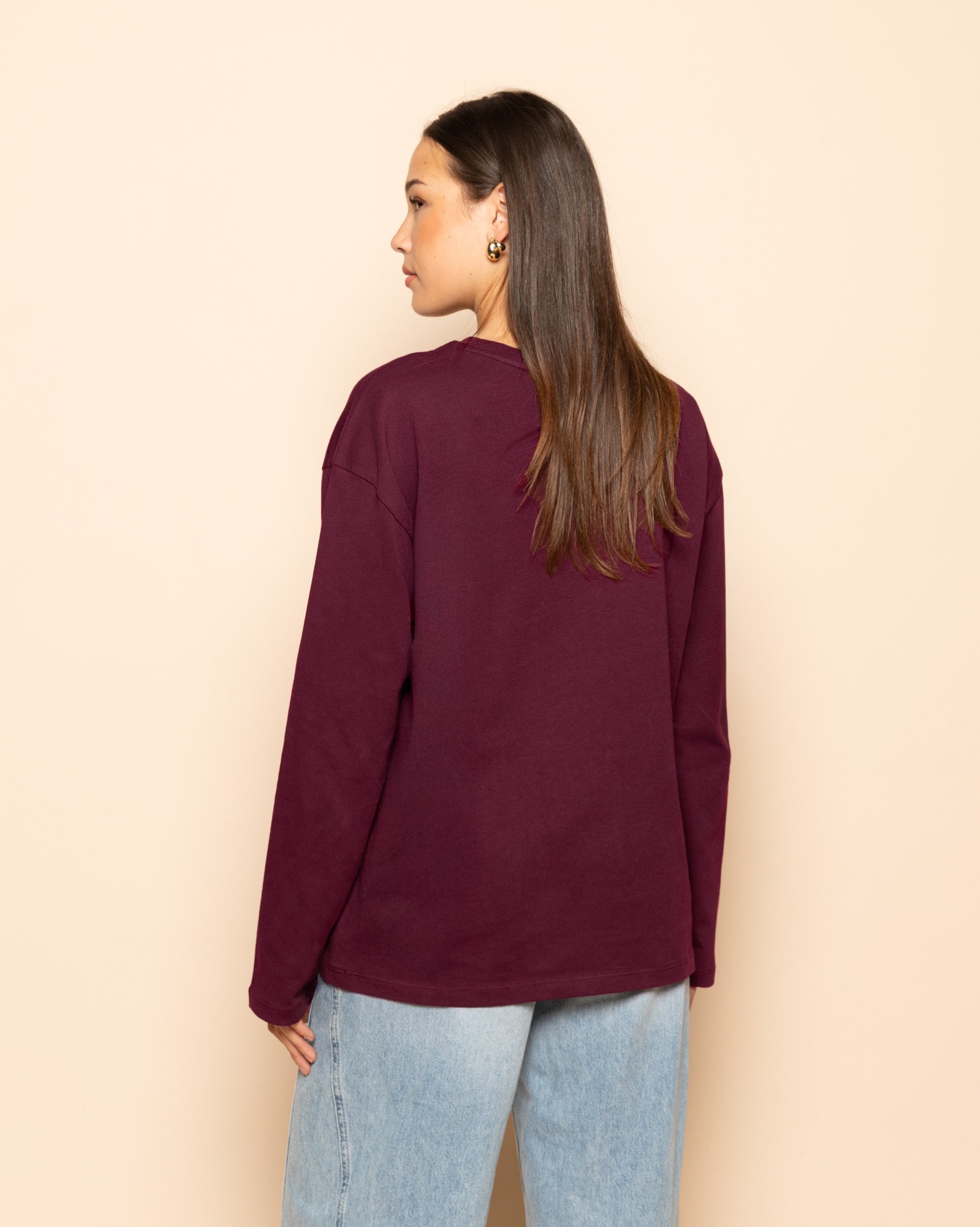 BASIC LONG SLEEVE OVERSIZED TEE DARK BURGUNDY