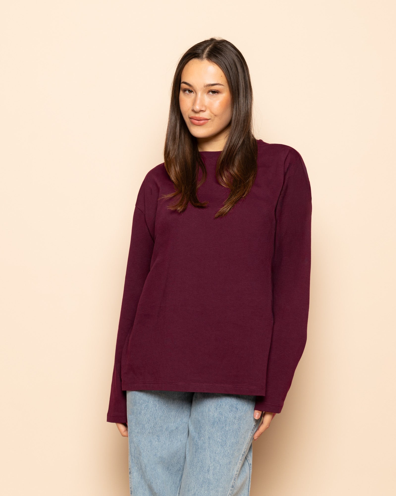 BASIC LONG SLEEVE OVERSIZED TEE DARK BURGUNDY