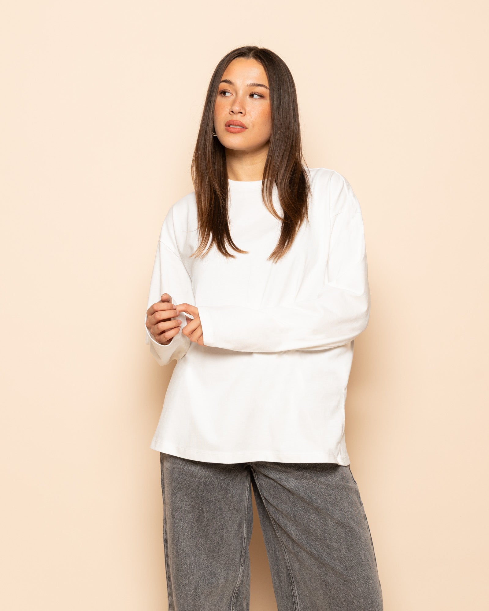 BASIC LONG SLEEVE OVERSIZED TEE CREAM