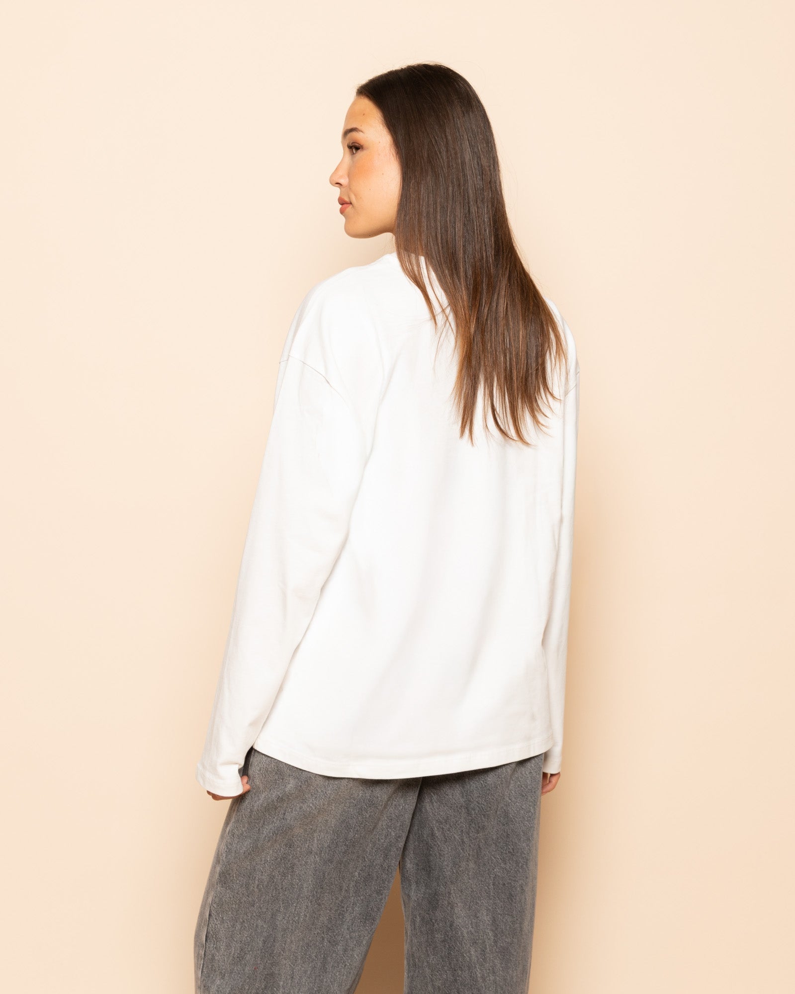 BASIC LONG SLEEVE OVERSIZED TEE CREAM