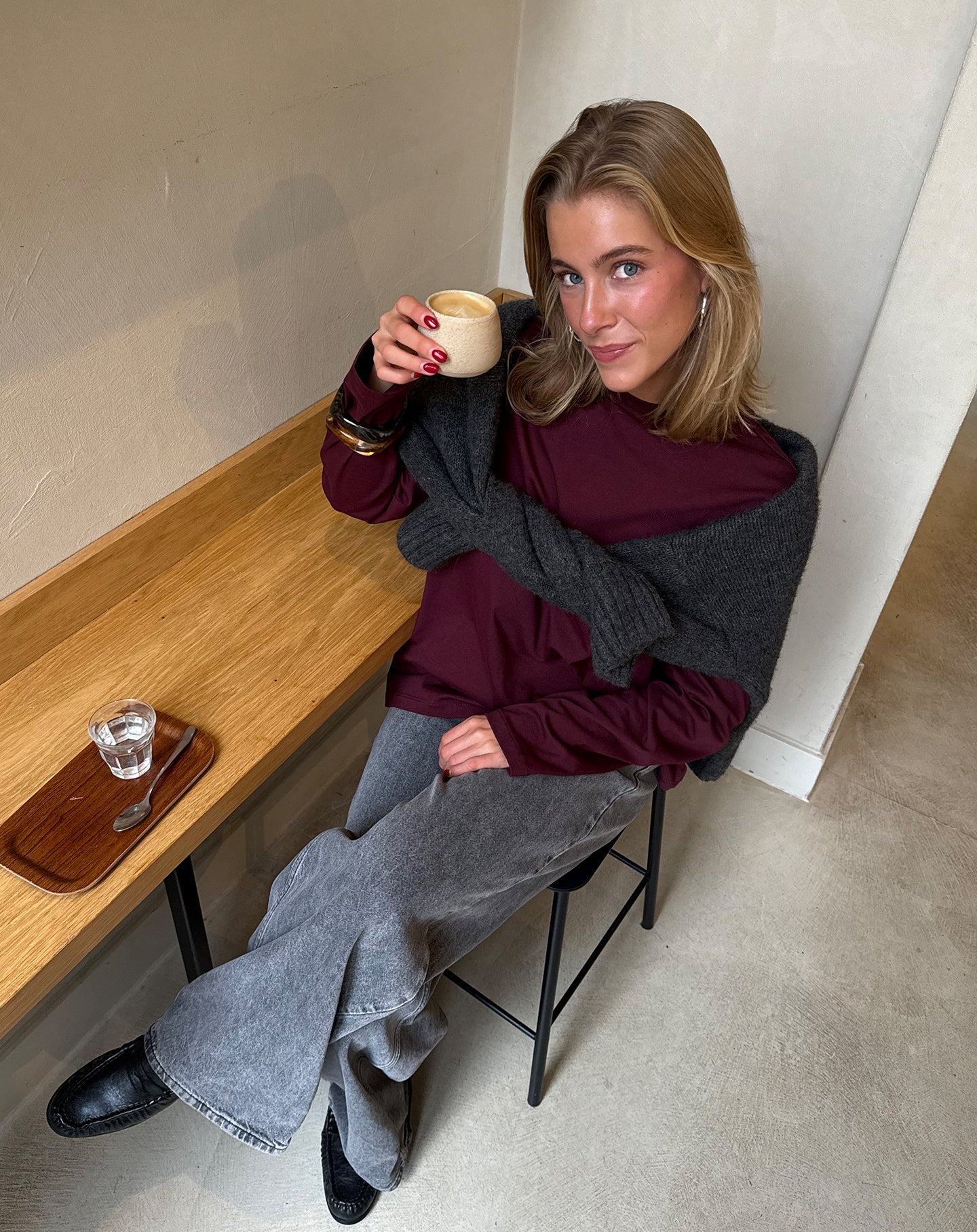 BASIC LONG SLEEVE OVERSIZED TEE DARK BURGUNDY