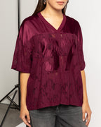 97 SATIN LACE OVERSIZED TEE DARK BURGUNDY