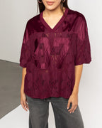 97 SATIN LACE OVERSIZED TEE DARK BURGUNDY