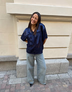 97 SATIN LACE OVERSIZED TEE NAVY