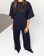 WIDE LEG LACE TAPE SWEAT PANTS PETITE NAVY