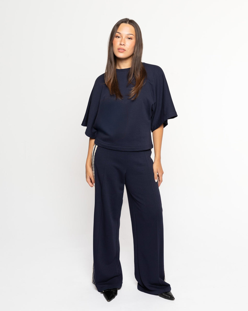 WIDE LEG LACE TAPE SWEAT PANTS PETITE NAVY