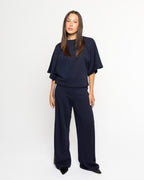 WIDE LEG LACE TAPE SWEAT PANTS PETITE NAVY
