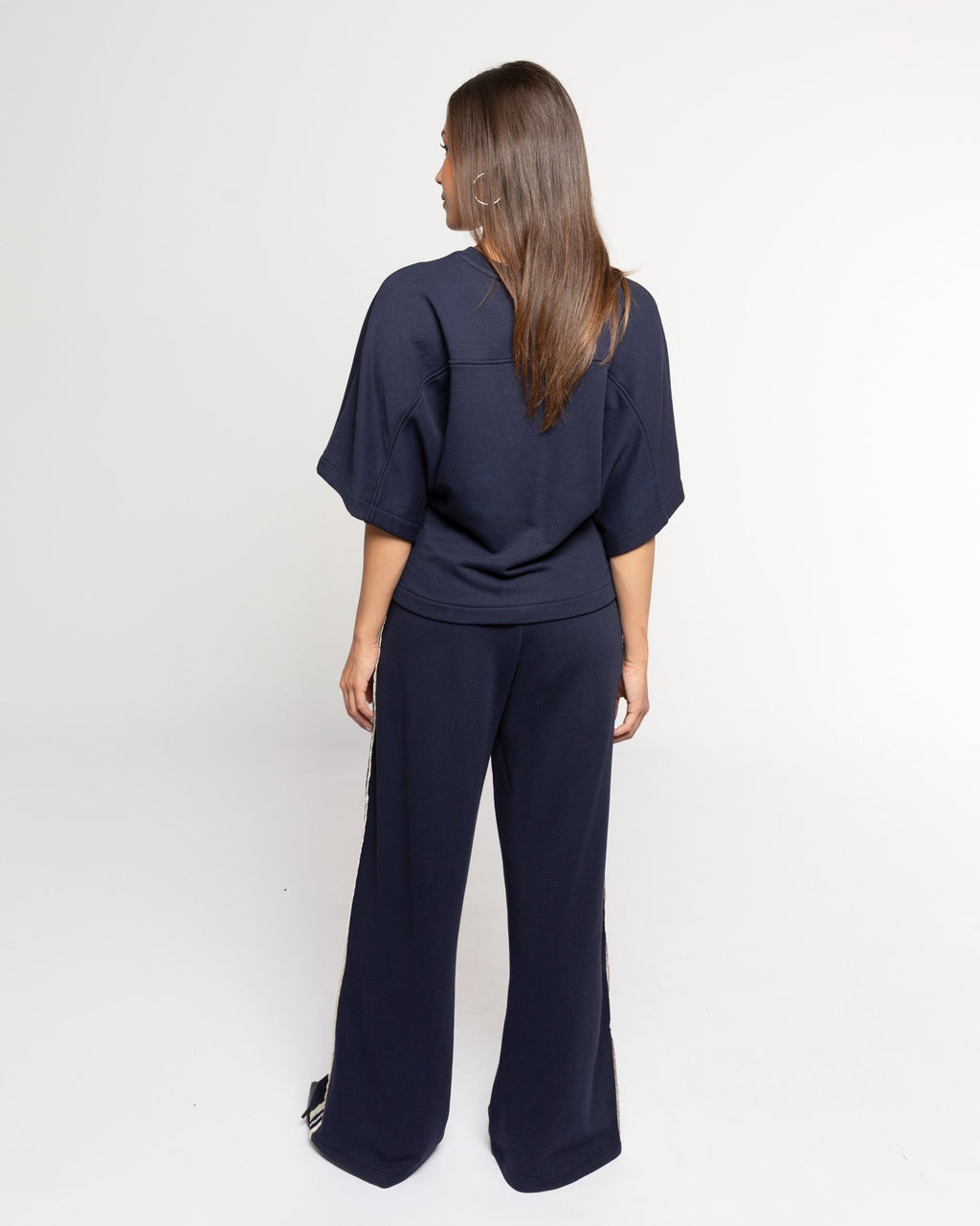WIDE LEG LACE TAPE SWEAT PANTS PETITE NAVY