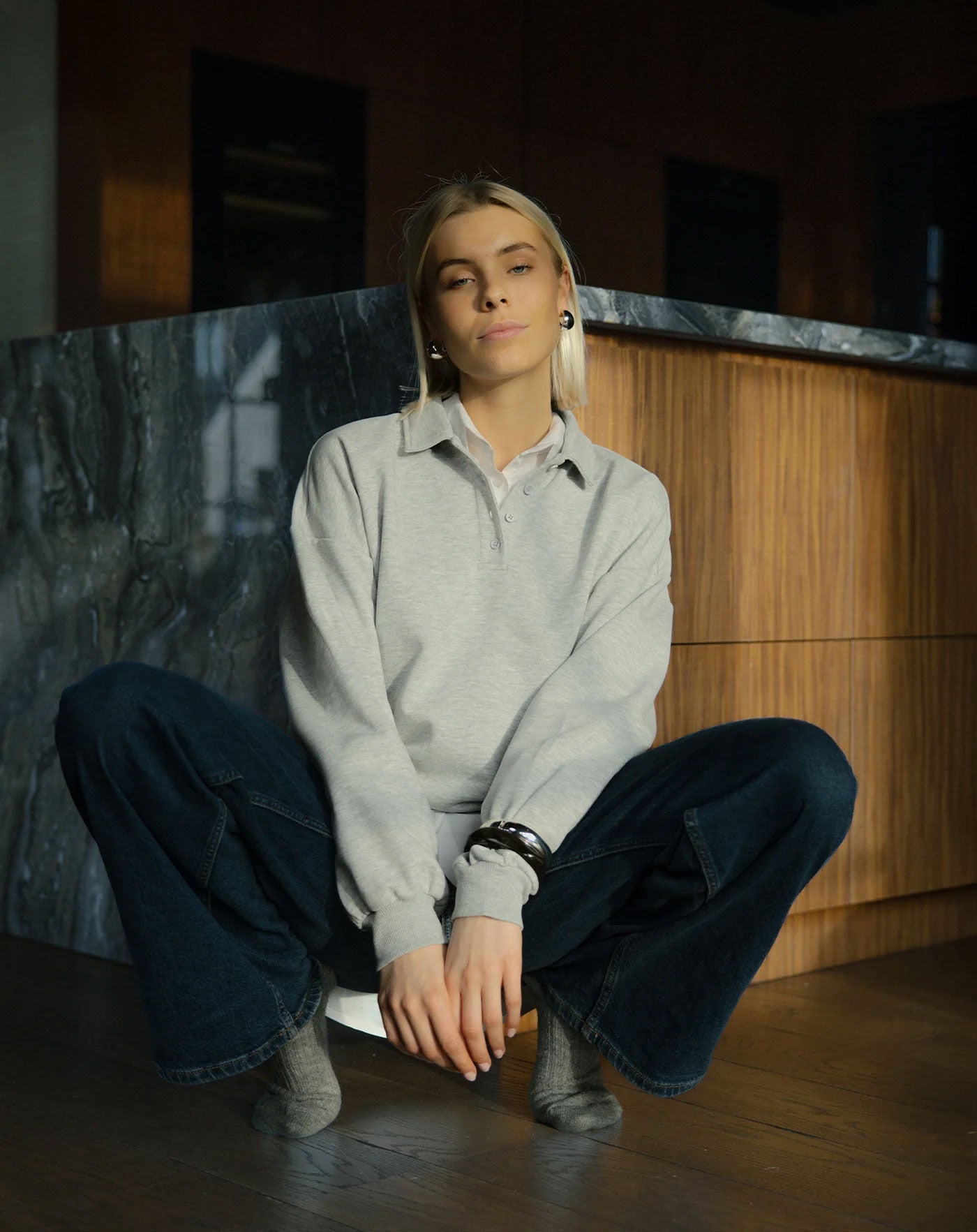 POLO SWEATER GREY MELANGE
