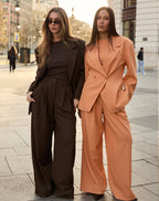 LORNA PLEATED WIDE LEG PANTALON PETITE BROWN