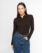 FITTED JERSEY POLO DARK BROWN