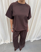 PLEATED WIDE LEG SWEAT PANTS PETITE BROWN