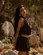 ANDY BUBBLE HEM SHORTS BROWN