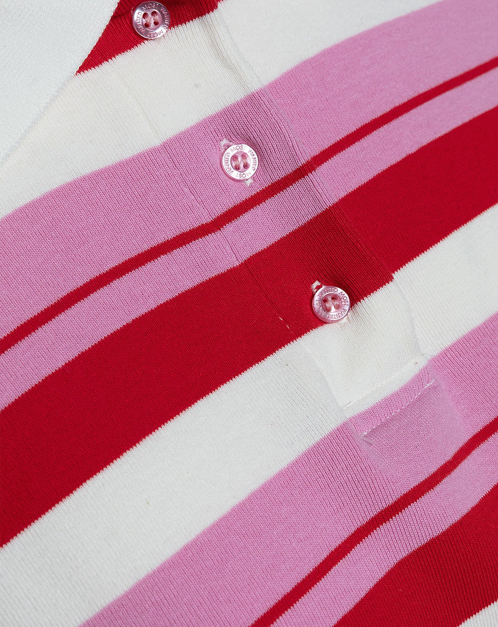 SHAYLEE STRIPED LONG SLEEVE CROPPED POLO RED PINK