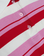 SHAYLEE STRIPED LONG SLEEVE CROPPED POLO RED PINK