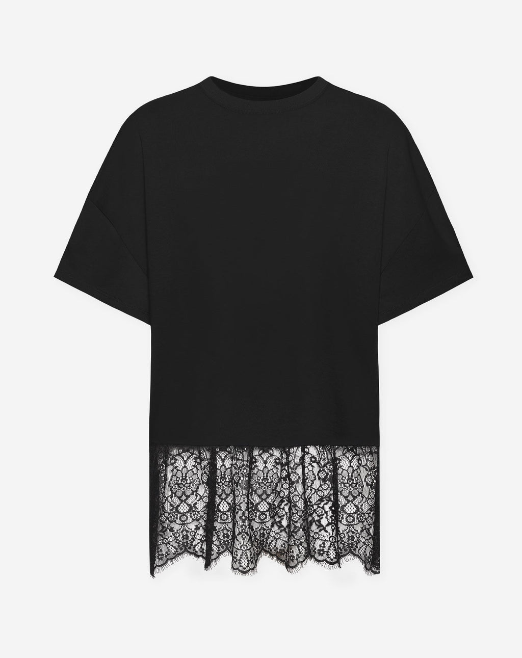 LACE RUFFLE OVERSIZED TEE ZWART