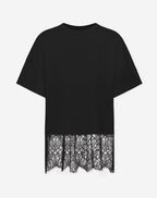 LACE RUFFLE OVERSIZED TEE ZWART