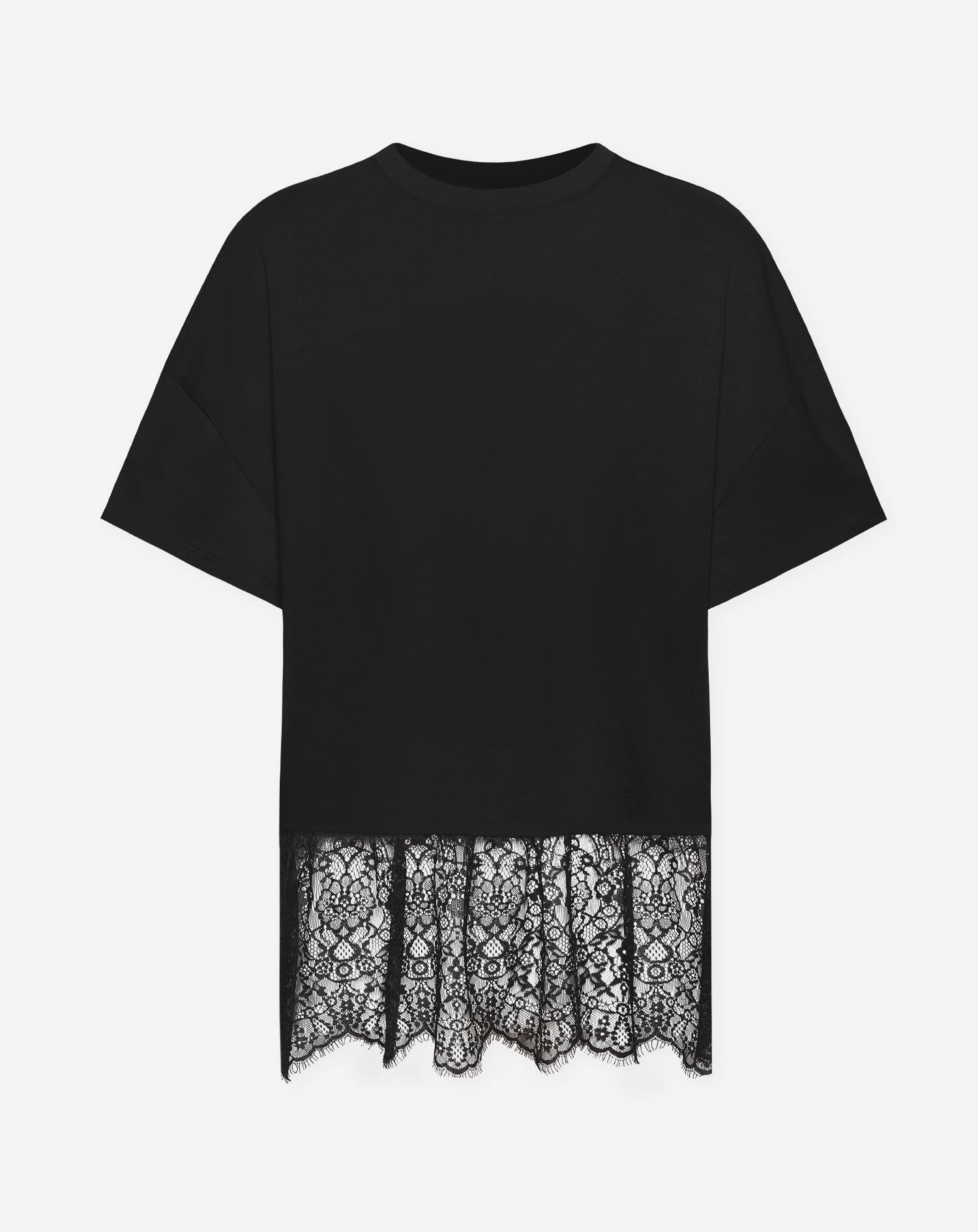 LACE RUFFLE OVERSIZED TEE ZWART