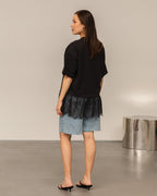 LACE RUFFLE OVERSIZED TEE ZWART