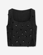 BUNNY FLOWER SEQUIN BOUCLE TOP BLACK