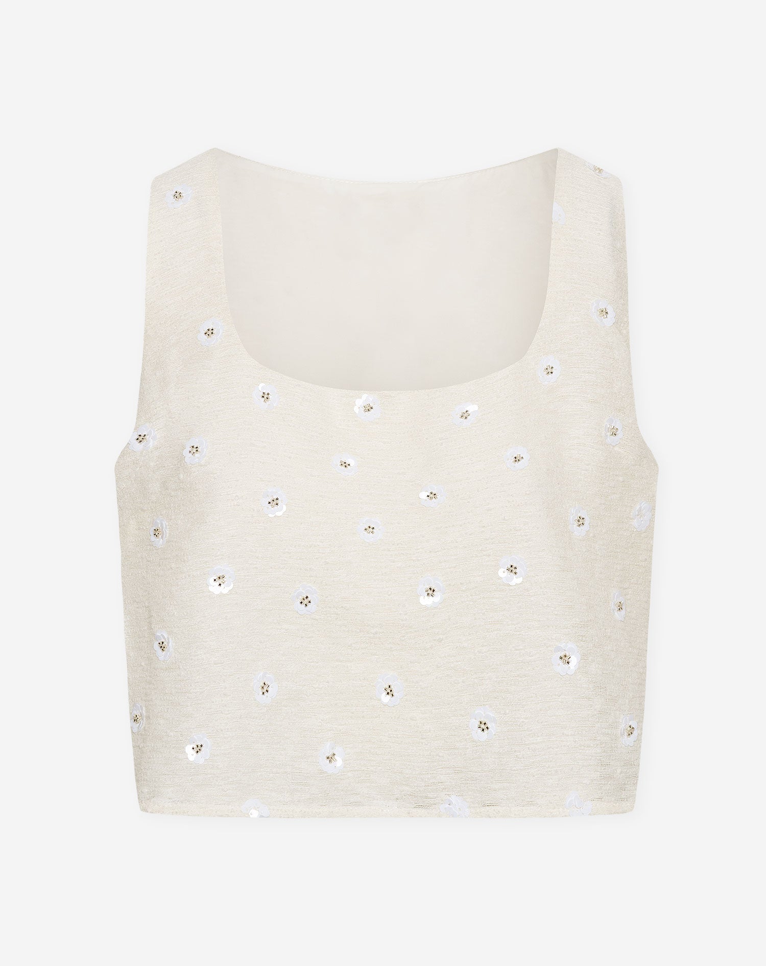 BUNNY FLOWER SEQUIN BOUCLE TOP OFF WHITE