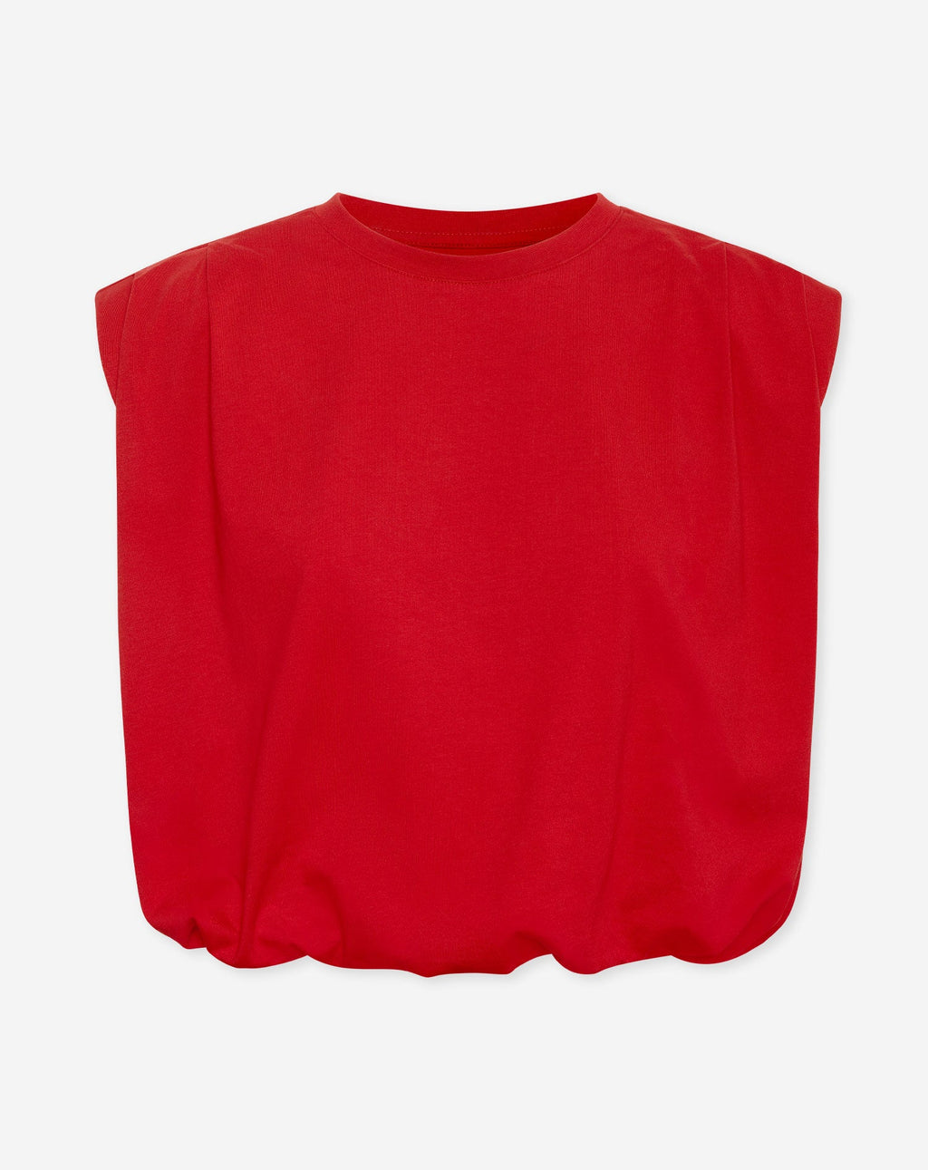 PADDED SHOULDER BUBBLE HEM TEE RED