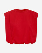 PADDED SHOULDER BUBBLE HEM TEE RED