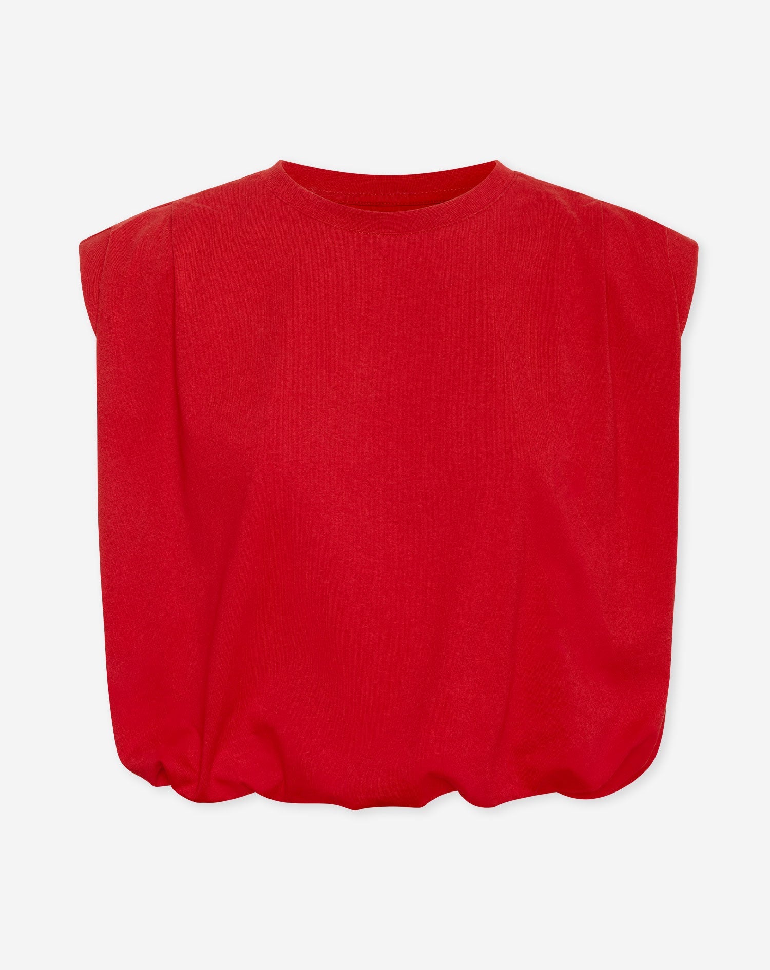 PADDED SHOULDER BUBBLE HEM TEE RED
