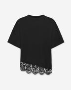 ASYMMETRIC LACE HEM TEE BLACK