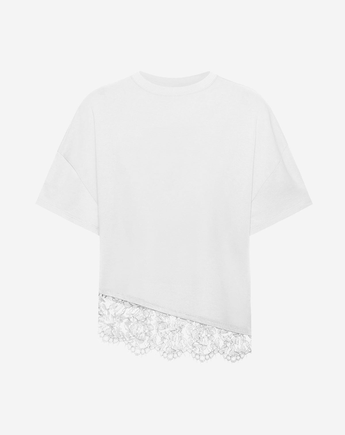 ASYMMETRIC LACE HEM TEE CREAM