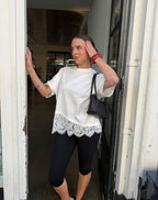 ASYMMETRIC LACE HEM TEE CREAM