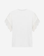 OVERSIZED LACE CAP SLEEVE TEE CREAM