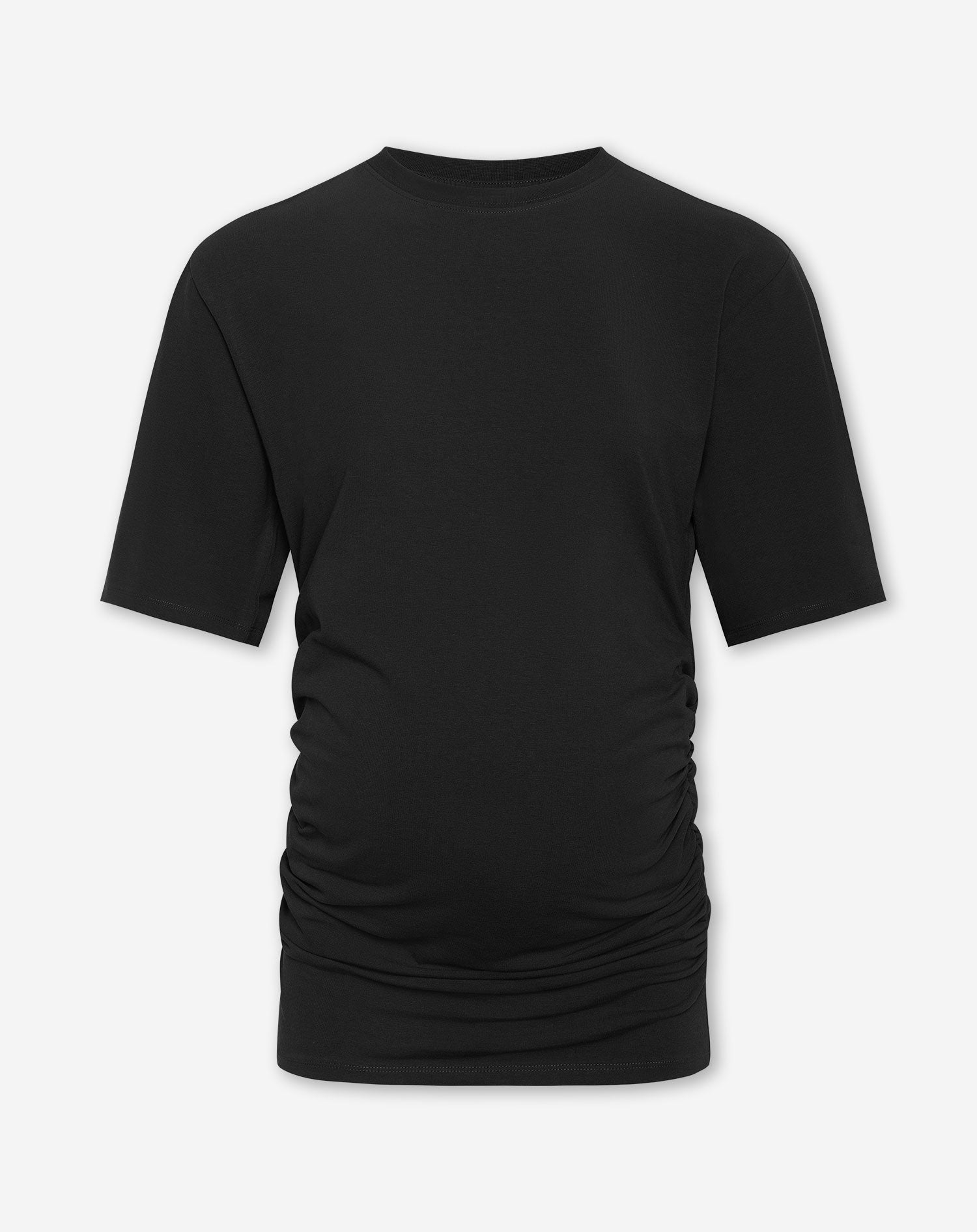 GATHERED SHORT SLEEVE TEE MATERNITY BLACK