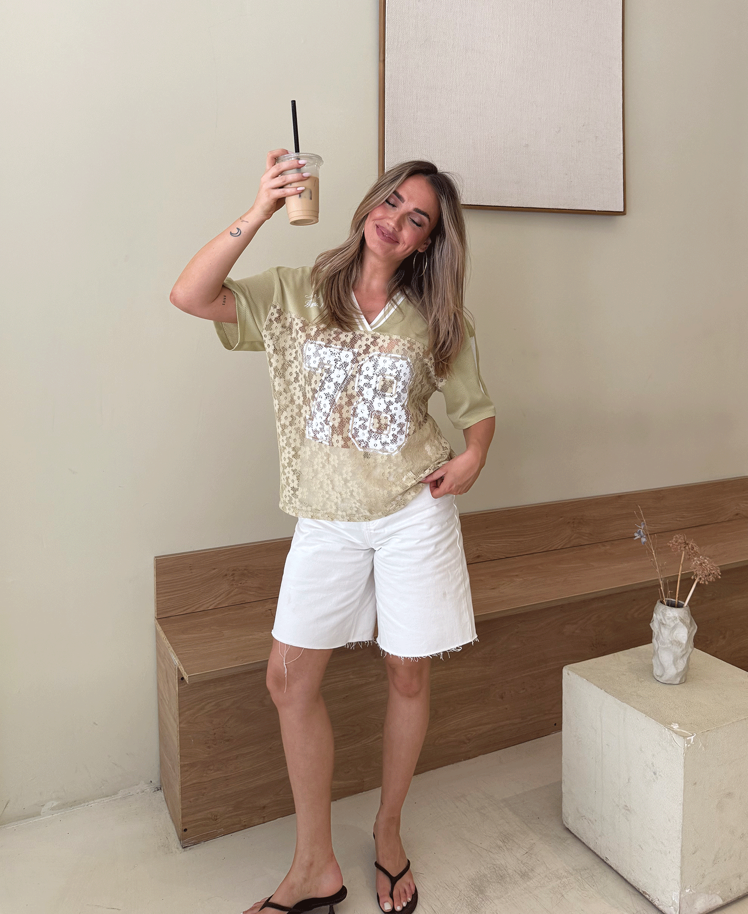 78 LACE MESH TEE PISTACHE