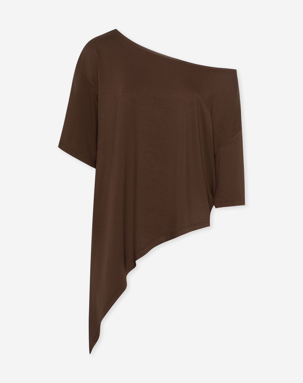 ASYMMETRIC OFF SHOULDER TEE BROWN